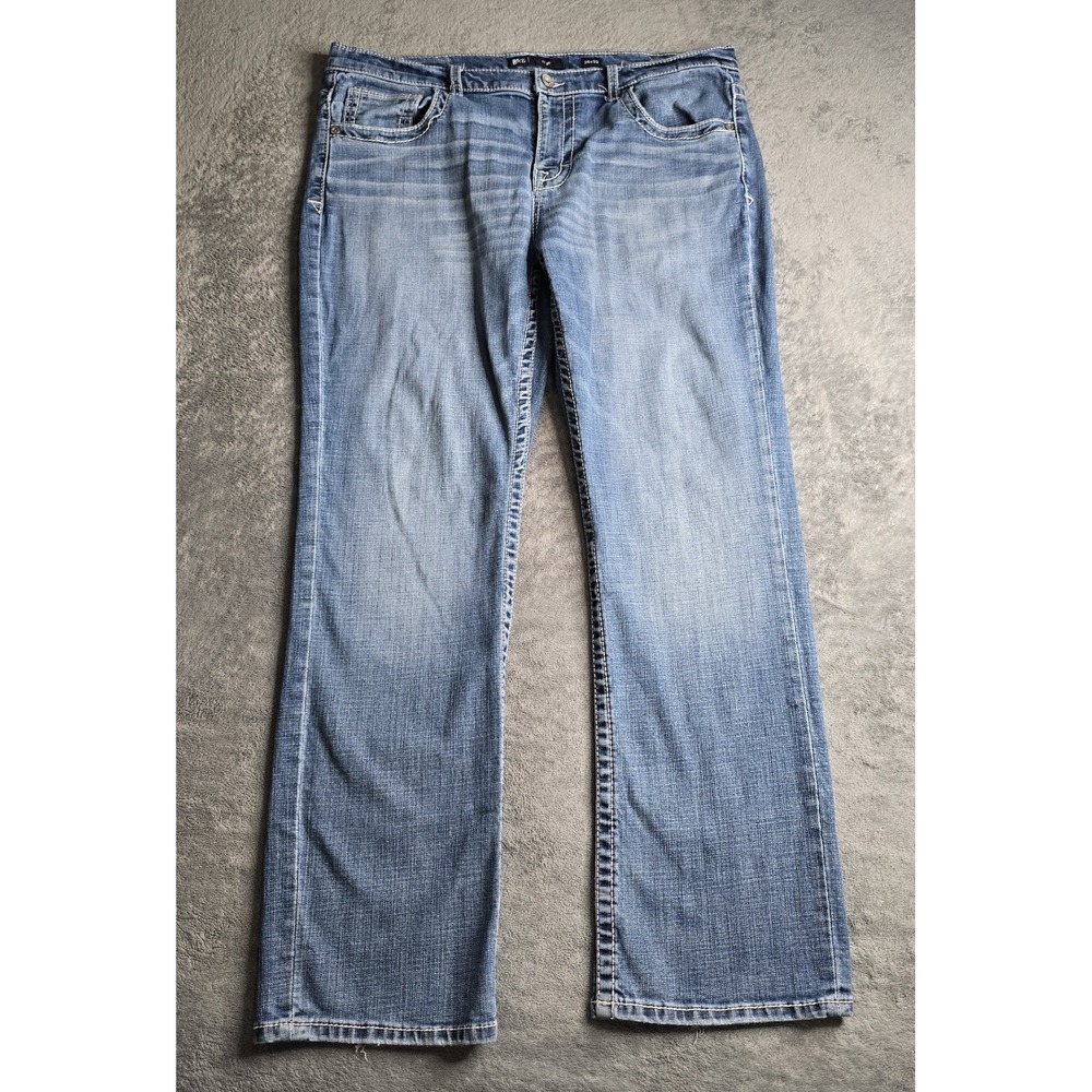 BKE Tyler Jeans Mens 38x32 (39) Blue Denim Whisker Distress Stretch Buckle